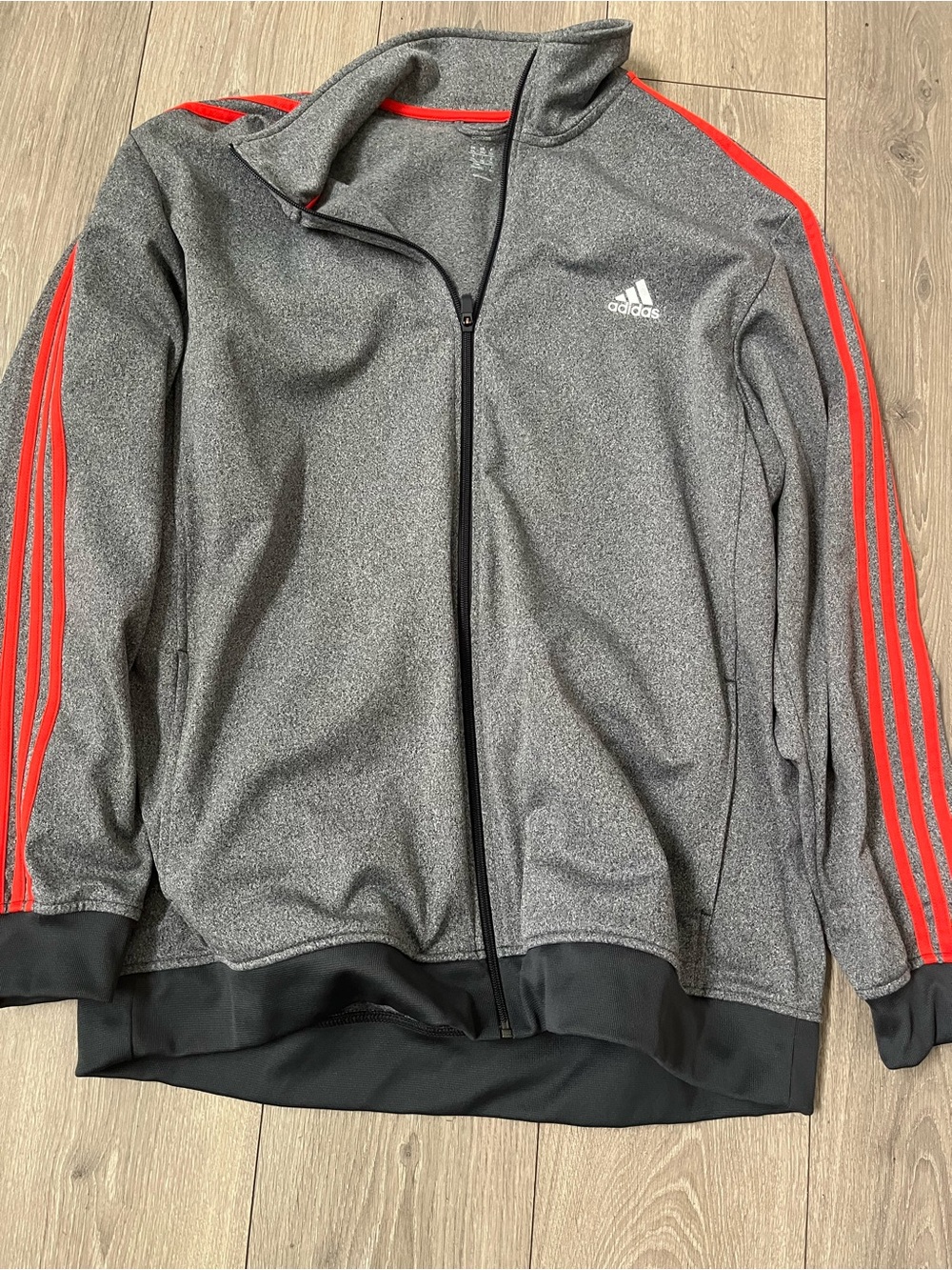 adidas Men's Heather Gray Track Jacket with Red Stripe Sleeves